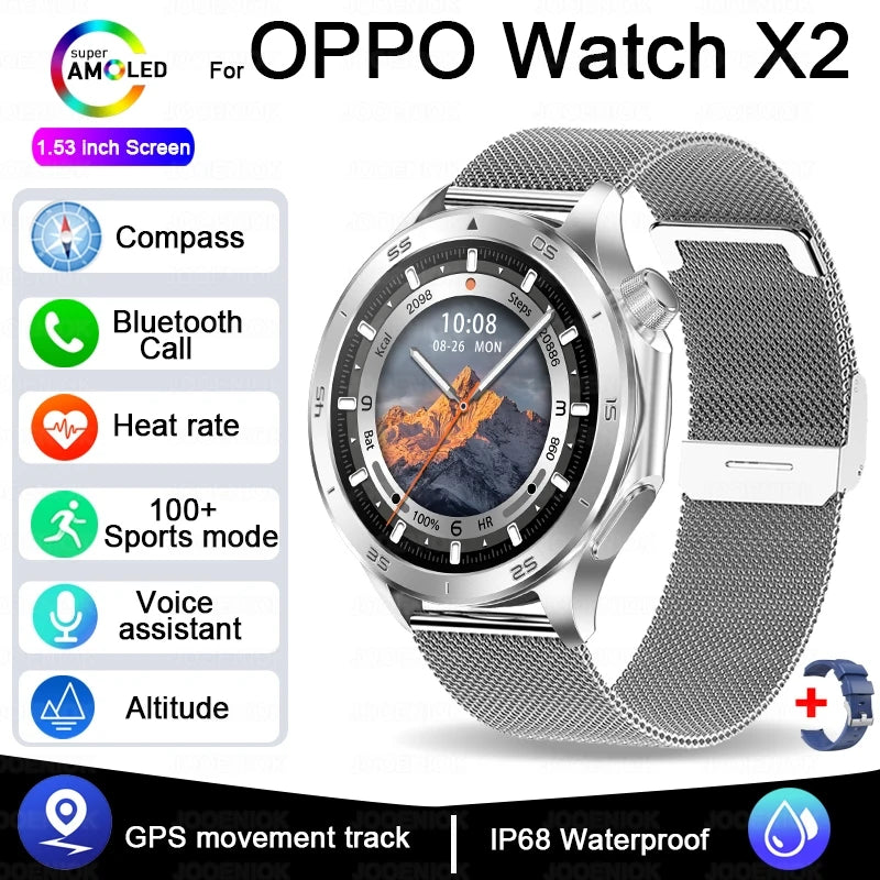 2025 New For OPPO Watch X2 GPS Smart Watch Men High-end Business Men Bluetooth Call IP68 Waterproof Fitness Tracker Smartwatches