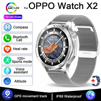 2025 New For OPPO Watch X2 GPS Smart Watch Men High-end Business Men Bluetooth Call IP68 Waterproof Fitness Tracker Smartwatches