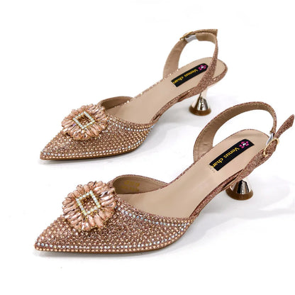 Latest Elegant Wedding Italian Diamond Design Shoes Women's African Party Shoes Crystal Shoes High School High Heels