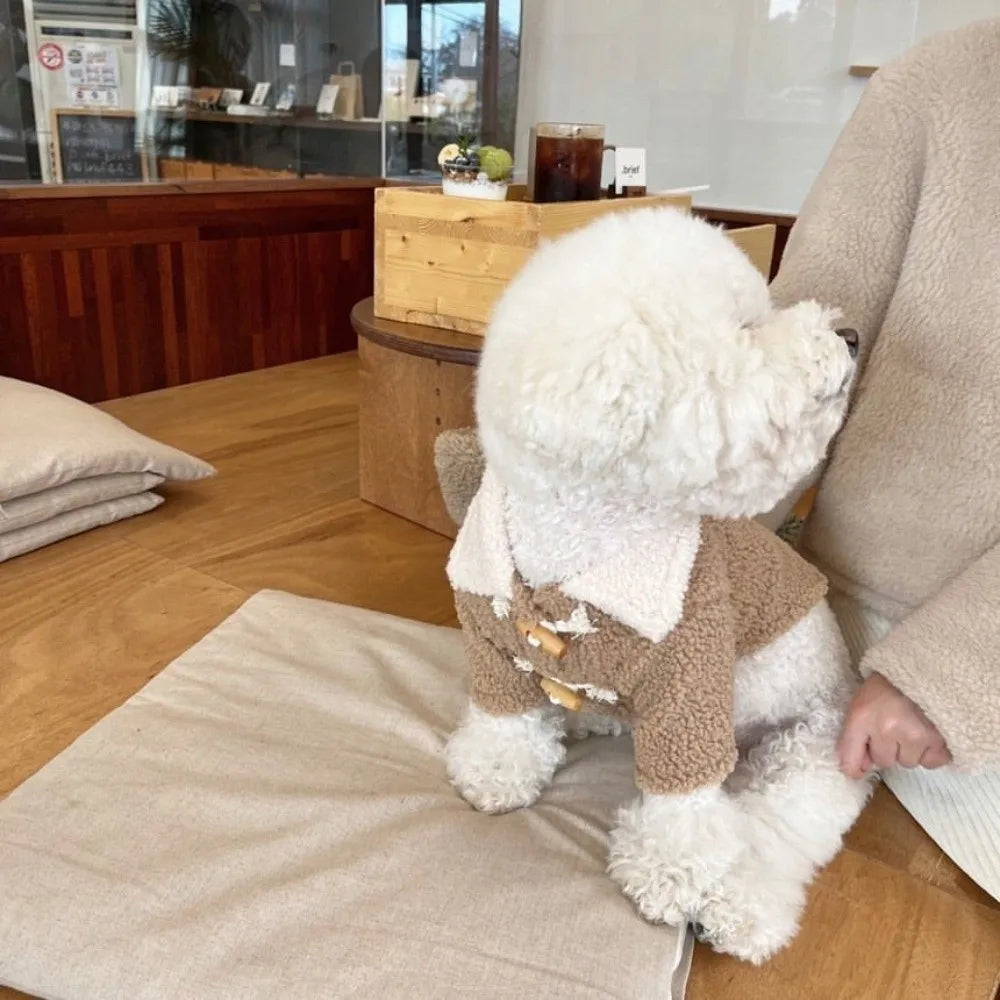 Fashion Autumn Winter Dog Warm Clothes Thickened Windproof Dog Hiking Jacket Horn Buckle Cute Dog Bodysuit for Small Medium Dog