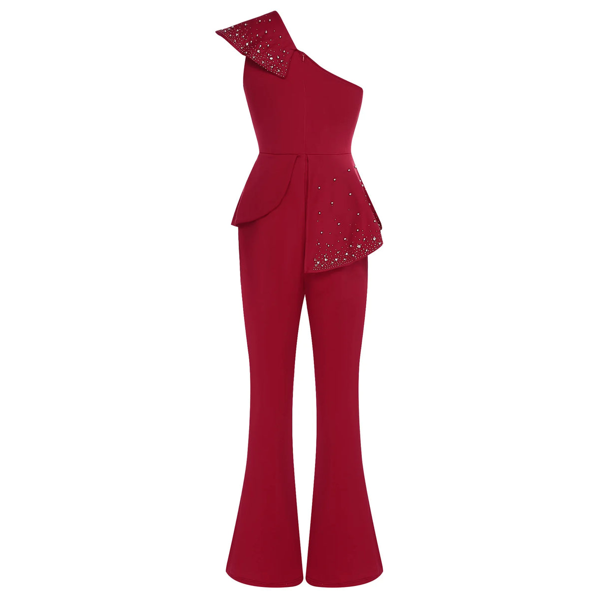 Womens Elegant Wedding Party Jumpsuit Shiny Beads One Shoulder High Waist Rompers Club Evening Banquet Birthday Formal Bodysuit