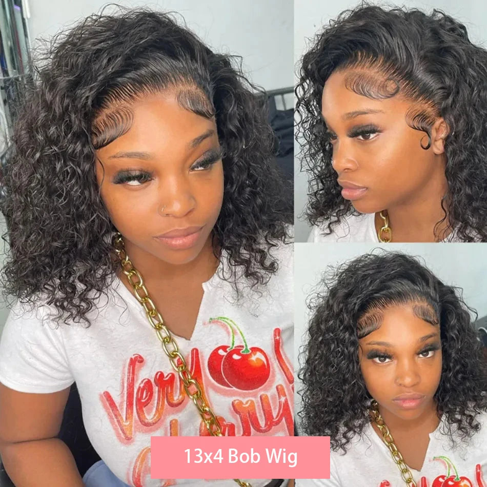 Loose Deep Wave Short Bob 13x4 HD Lace Front Wigs Brazilian 100% Human Hair Curly 4x4 Transparent Lace Frontal Wig 12 14 16 Inch