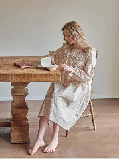 New Spring and Fall Ladies Nightgown Cute Sweet Lace Lacy Lazy Wind Girl Students Foreign-Style Pajamas Home Wear Dresses
