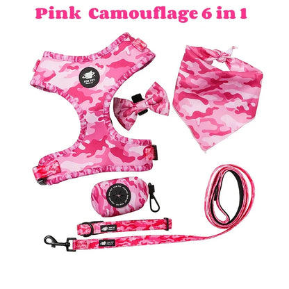 Dog Harness Suit Include Vest Harness Collar Leash Handkerchief Scarf Poop Bag Accessories for Pet Cat Dogs Supplies Set