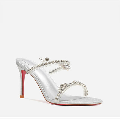 Rhinestone Heeled Sandals Red Shiny Bottoms Luxury Brand Hollow 2027 Elegant High Heels Sexy Slingbacks Ladies Shoes Women Shoes