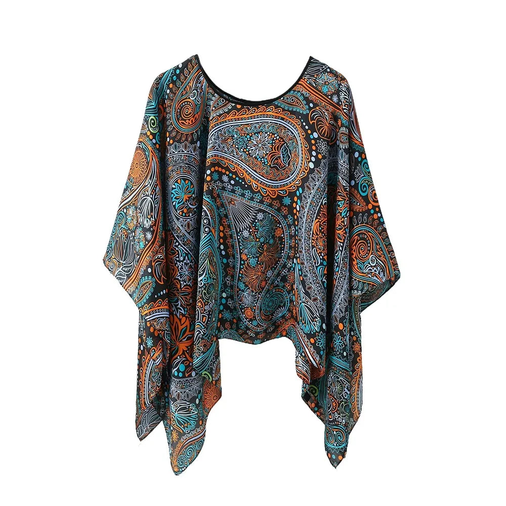 Shawls Summer Beach Sexy Women Fashion Print Chiffon Smock Bikini Cover Up Loose Blouse Sunscreen Comfortable Poncho