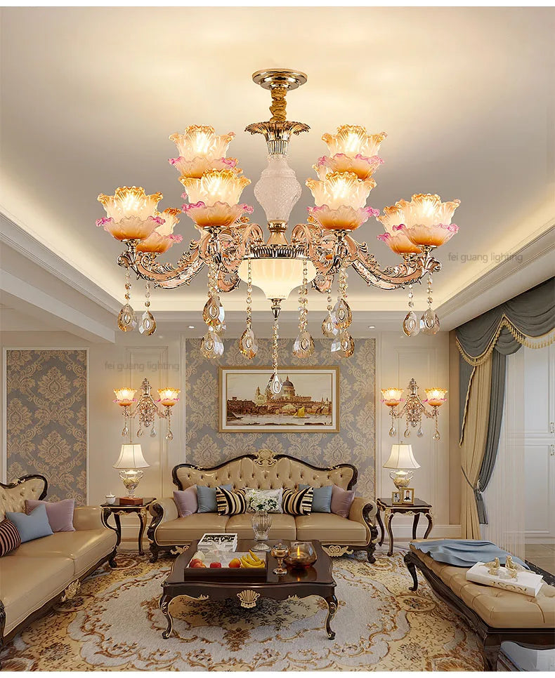 New Bedroom Chandelier  European Luxurious Atmospheric Lighting Fixture Home Living Room Dining Room Light Luxury Crystal Lamps
