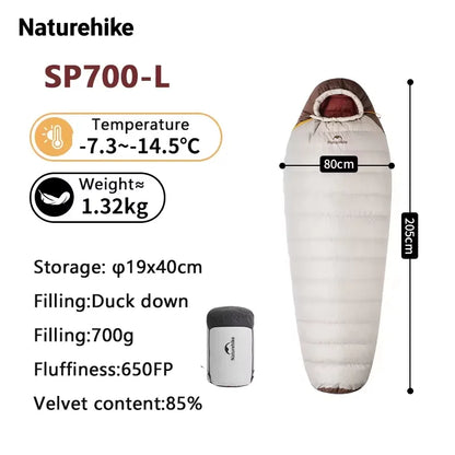 Naturehike SnowBird Down Sleeping Bag Ultralight Waterproof Mummy Sleeping Bag Winter Duck Down Sleeping Bag SP400 SP700 SP1000