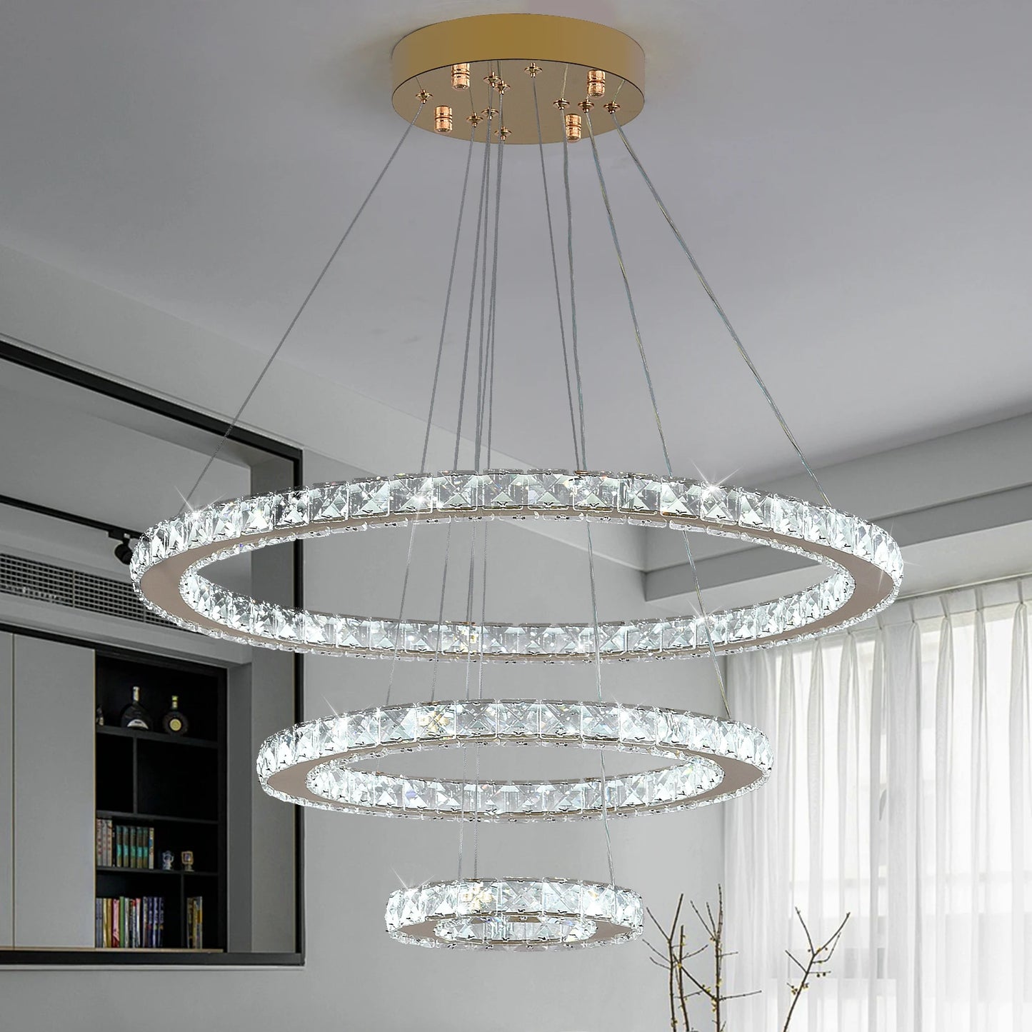 Crystal Luxury Pendant Lights for Living Room Remote Control Chandelier Lamp Bedroom Dining Room Smart Hanging Lighting Fixtures