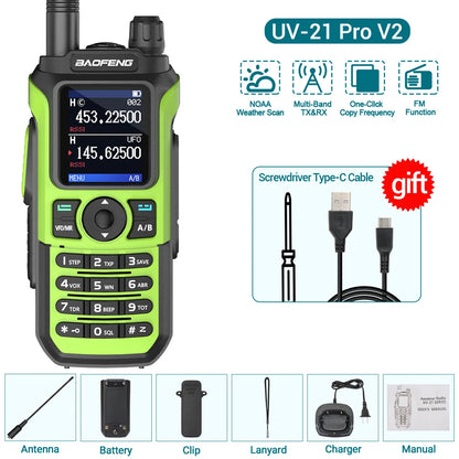 BAOFENG UV-21 PRO Auto Frequency Copy Walkie Talkie Ultra Long Range High Power Multi-Band Type-C Charger Portable Ham Radio