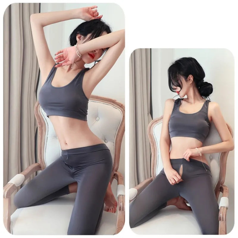 Erotic lingerie Open range sports pants seductive and flirtatious wearing yoga pants externally underwear women Clothing sets