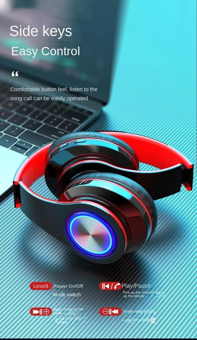 RGB Luminous Headset Bluetooth Headphones Noise Cancelling Wireless Earphones for Students Gamers Music Lovers