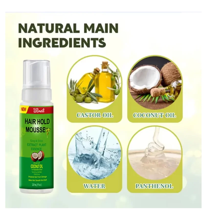 207ml Olive Oil Curly Hair Styling Mousse, Strong Hold Anti-Frizz Hair Foam, Curl Defining Mousse for Women Natural Hair & Lace