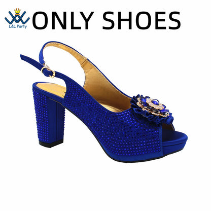 New Design Peep Toe African Spring Autumn Lady Shoes and Bag Set in Gold Color Women Sandal in Wedding