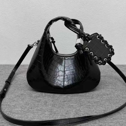 2026 New Y2K French Fashion Design Black Crescent Bag Female Saddle Bag with Cosmetic Mirror for Woman Shoulder Bags Purse