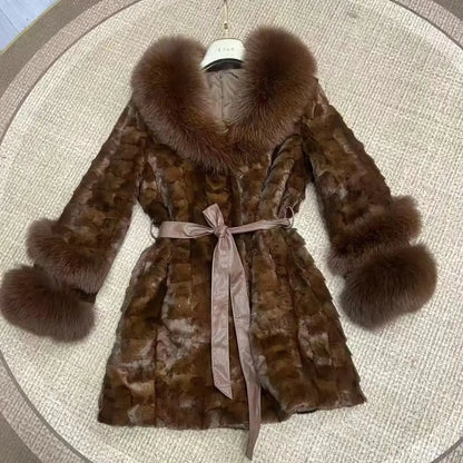 Winter Mink Fur Coat 2026 with Versatile Fox Fur Collar Light Luxury Slimming Fashionable Ladies' Style for Elegant Temperament