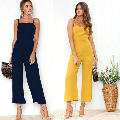 Woman Sleeveless Bib Dungarees Jumpsuits Autumn Casual Loose Solid Overalls for Women Female Spaghetti Strap Wide Leg Jumpsuit