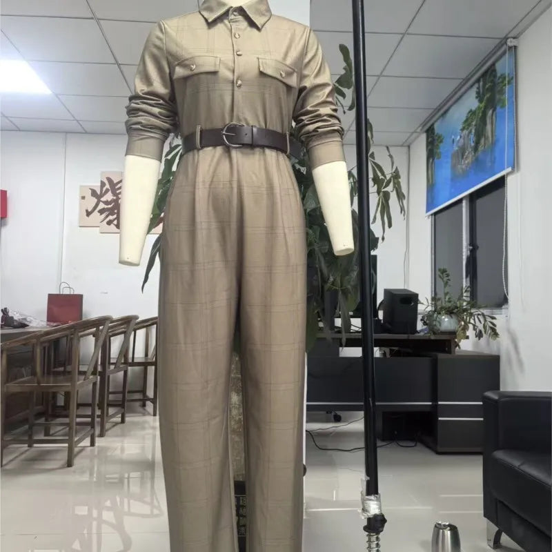 Womens Retro Plaid Jumpsuit Fashion Lapel Collar Button Pocket Long Workwear Jumpsuit AutumnCasual Office Jumpsuits