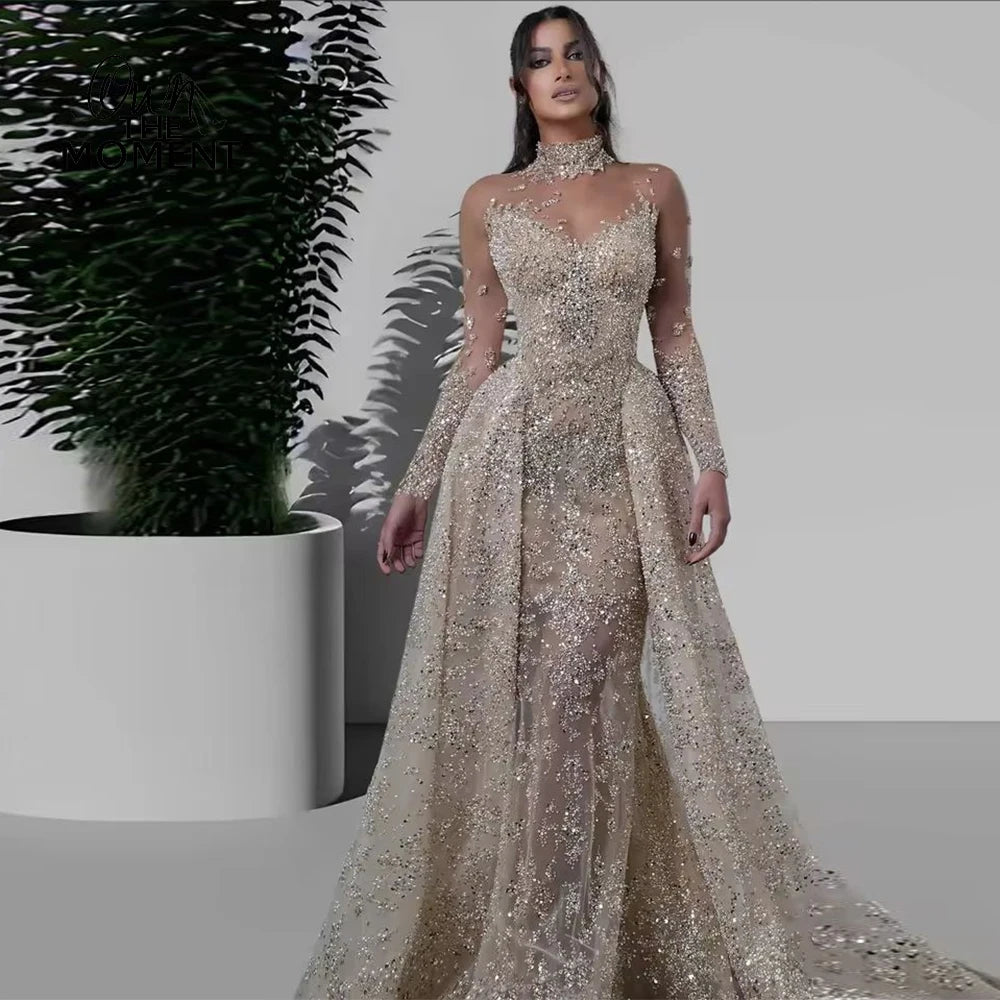 OTM Elegant Bling Sequins Mermaid Prom Dresses Sweetheart Sequins Floor-Length Princess Bride Evening Dresses Vestidos De Novia