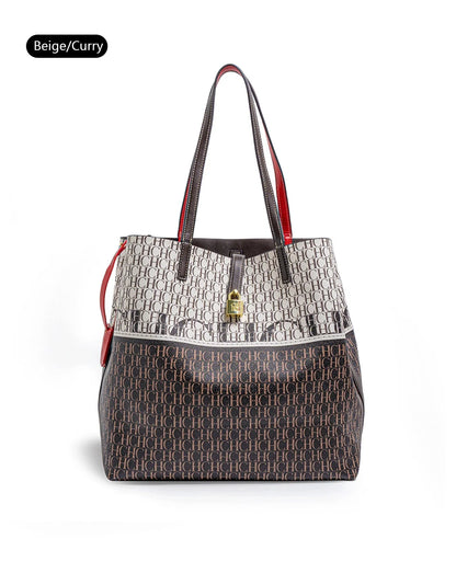 CH Tote Bag for Women Two Tone PU Leather Large Capacity Shoulder Handbag Luxury Ladies Commute Shopping Shopper Bag