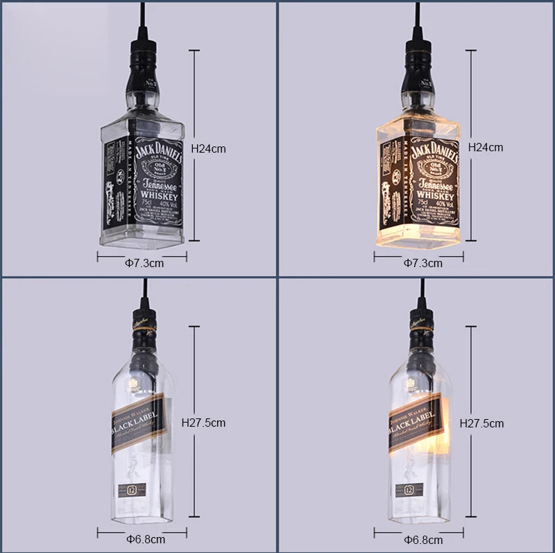 Retro Industrial Loft Wine Bottle Pendant Lights Restaurant Cafe Bar Glass Hanging Lamp Clothing Store Lustre Indoor Lighting