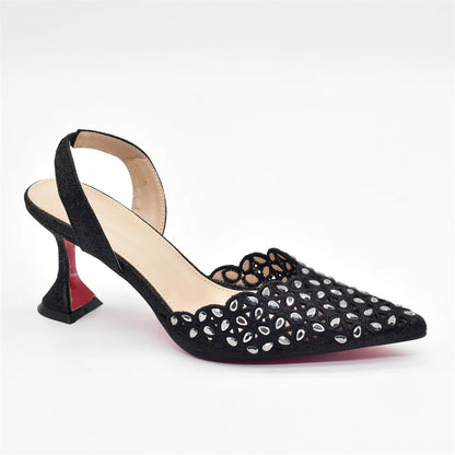 New Arrival Shoe and Bag Set Italian Design Nigeria Party Shoes and Bags for Women Rhinestone Luxury High Heels Woman Pumps