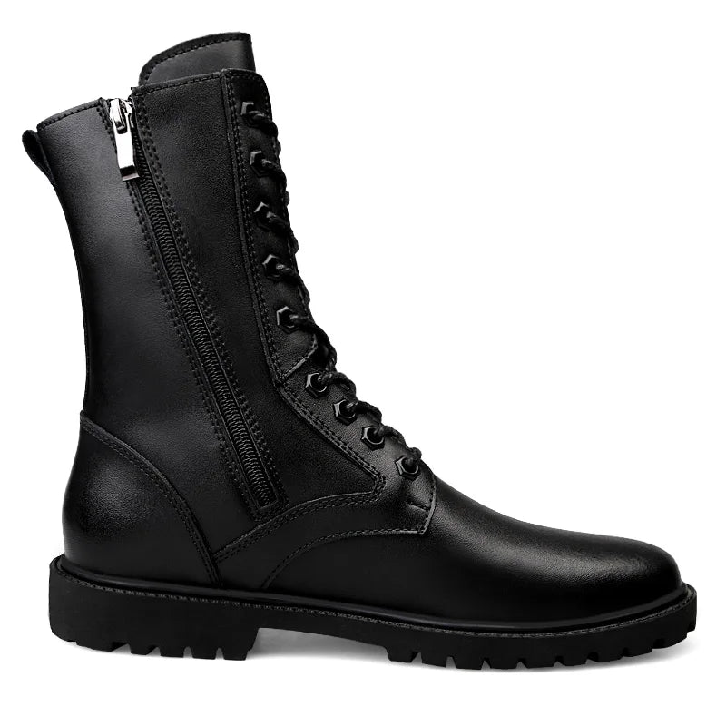 Winter Boots US Combat Boots TrendBoots Plus Velvet Men Boots Genuine Leather Snow Boots Side Zipper Motorcycle Boots High