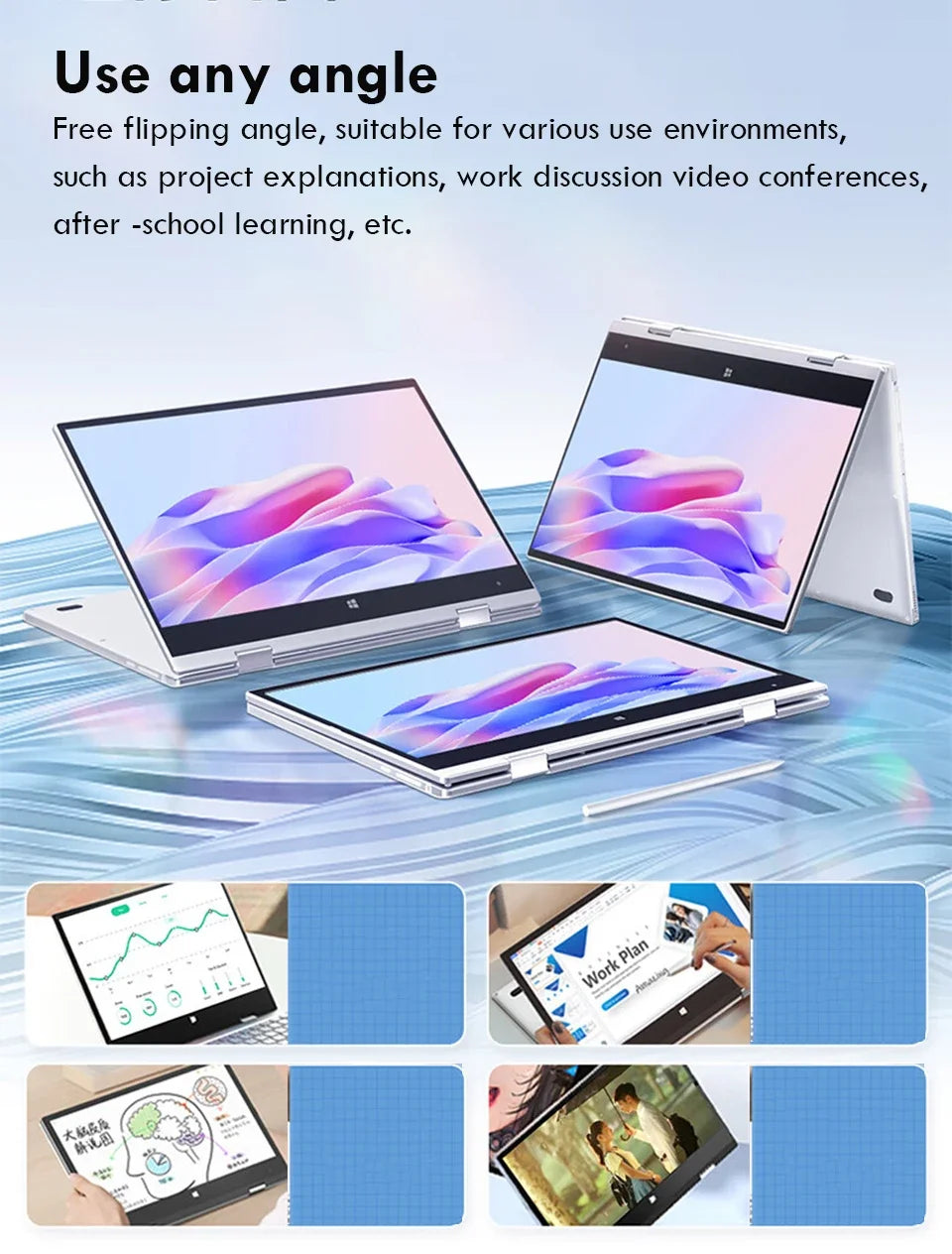Portable 2 in 1 Touch Screen Notebook Intel i7-8500Y Windows 11 Tablet PC Computer 8GB RAM 1TB SSD 360° Flip 11.6" Study Laptop