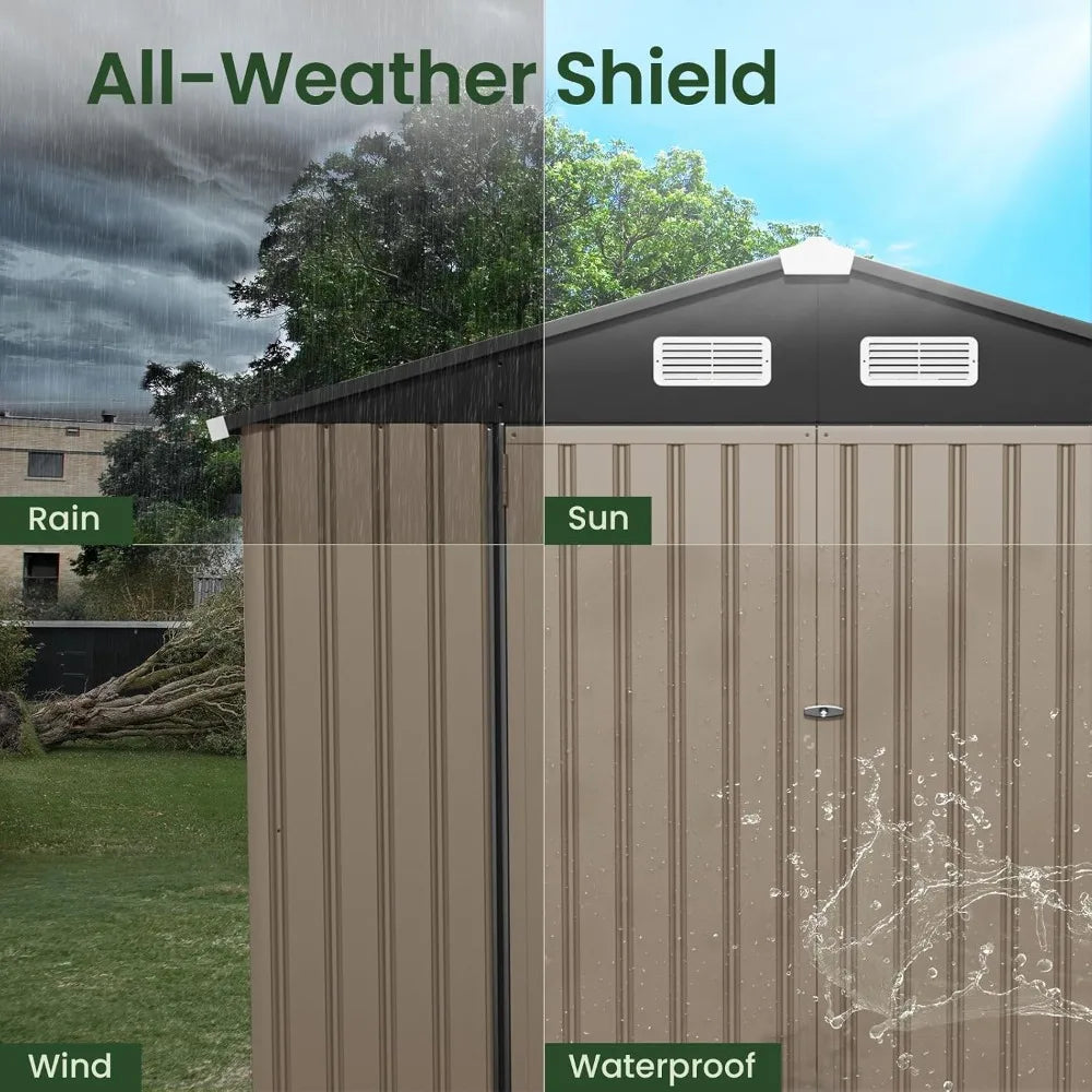 8x6 FT Outdoor Storage Shed, Full Size Metal Utility Shed No Floor