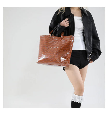 Crocodile Texture Tote Bag Pvc Kraft Paper Large Capacity Luxury Hobo Handbag Women Casual Shopping Letters Top Handle Hand Bags