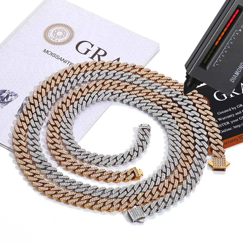 Hip Hop Fine Jewelry 8mm Stainless Steel Cuban Chain Iced Out 2 Rows VVS1 Moissanite Necklace Bracelet Miami Fashion For Men