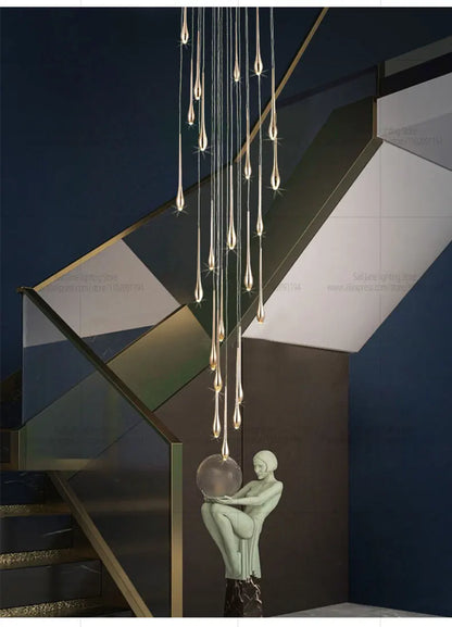 Minimalist LED Chandelier Luxurious Modern Living Room Lighting Duplex Attic Home Decoration Dining Room Staircase Pendant Light
