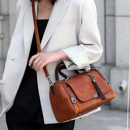 Tassel Decor Handbag, Women's Large Capacity Shoulder Bag, Fashion Zipper Crossbody Bag With Removable Strap