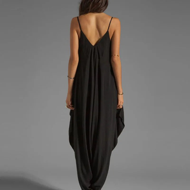 Sexy V-Neck Sleeveless Jumpsuits Summer Jumpsuits for Women Full-Length Playsuit Solid Color Pants Female Casual Loose Rompers