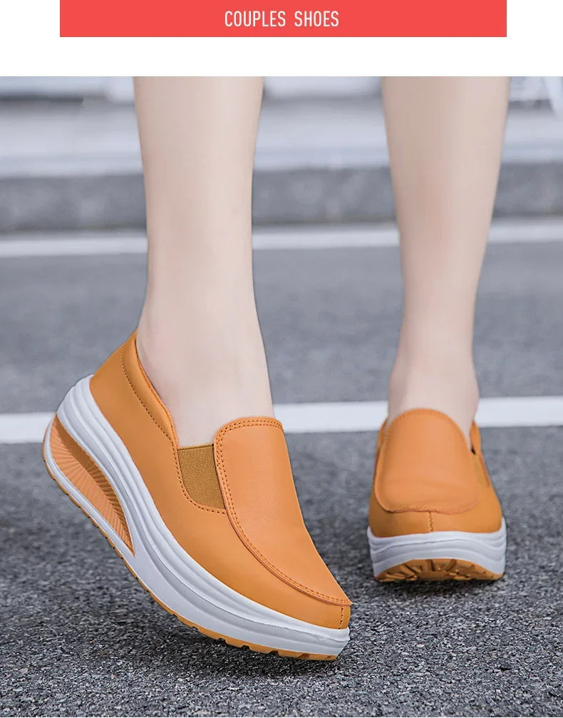 EOFK Women Moccasions Walking Shoes For Work Soft Wedges Platform Loafers Female Black Swing Slip On Casual Non Slip Female Shoe