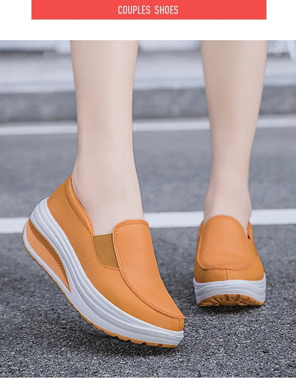 EOFK Women Moccasions Walking Shoes For Work Soft Wedges Platform Loafers Female Black Swing Slip On Casual Non Slip Female Shoe