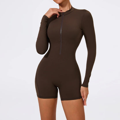 Summer V Back Scrunch One-Piece Suit Push Up Sports Jumpsuit Woman Fitness Zipper Overalls Workout Rompers Women Gym Bodysuits