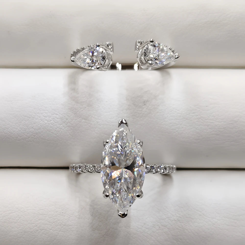 4Ct Marquise Cut Stackable Moissanite Engagement Ring Hot Selling Wedding Ring for Women 925 Sterling Silver with Certificate