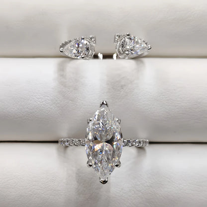 4Ct Marquise Cut Stackable Moissanite Engagement Ring Hot Selling Wedding Ring for Women 925 Sterling Silver with Certificate