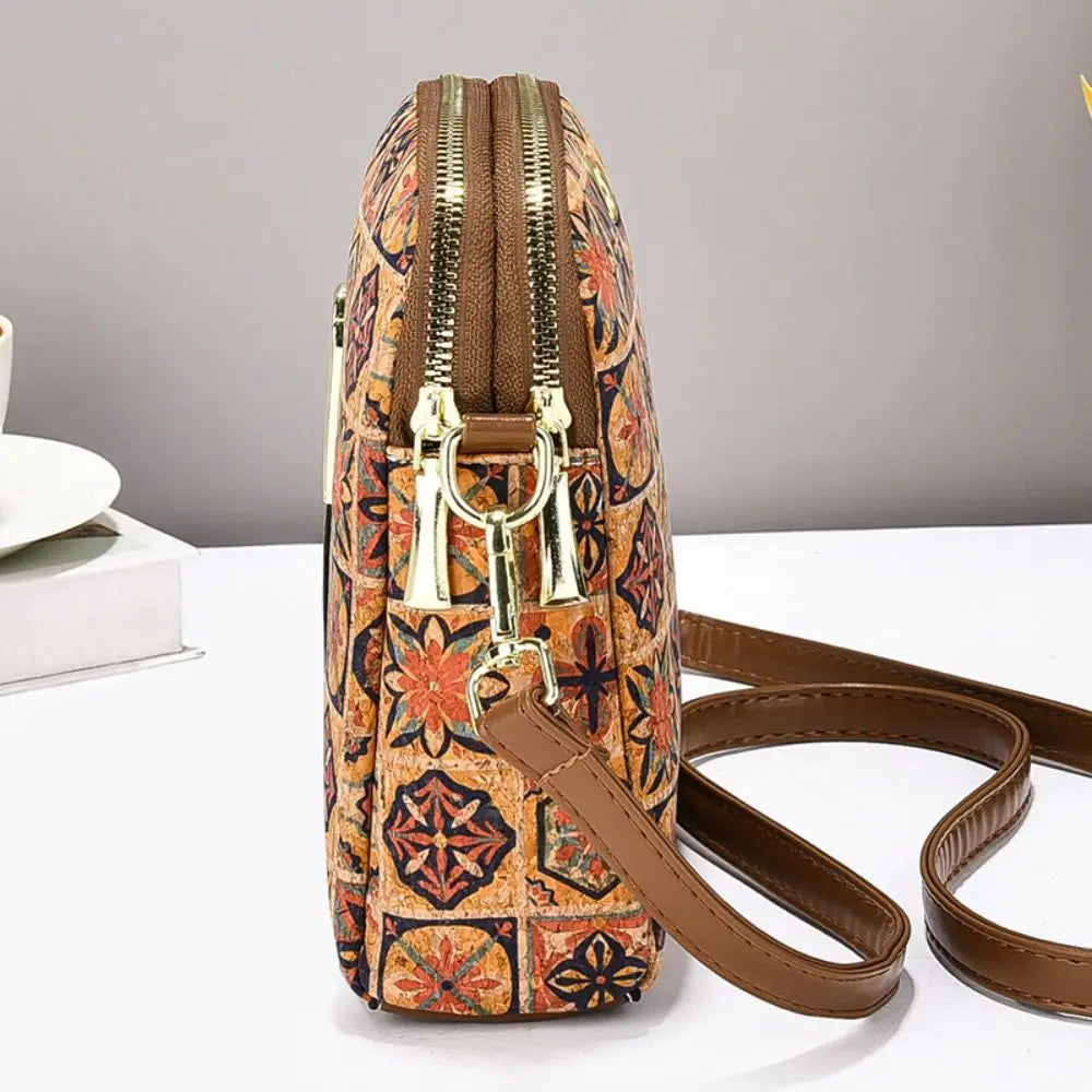 Women Fashion Bohemian Style Printed Phone Bag Ethnic Style PU Leather Single Shoulder Bag Luxury Versatile Handbag For Ladies