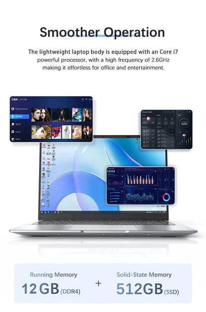 2026 Laptop Core I7 9850H A3950 Portable Laptops Windows 11 Pro 16GB RAM 1TB SSD 1920*1080 HD PC Gaming Computer Notebook Gamer