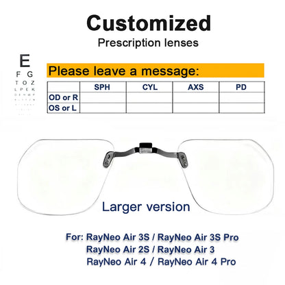 For RayNeo Air 4/Air 4 Pro/Air3S Pro/Air3/3S/Air 2S Smart Glasses Lens Custom Myopia and Hyperopia Anti-Blue Anti-glare Lenses