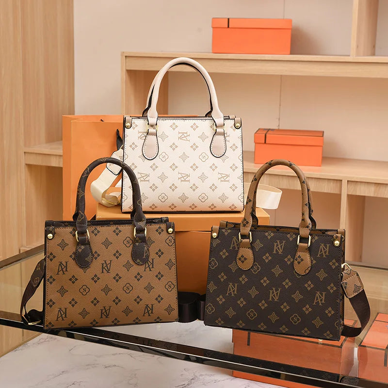 Elegant Retro Women's Tote Bag Single Shoulder Crossbody Bag Floral Print Ladies Handbag Luxury Texture Commuter Messenger Bag