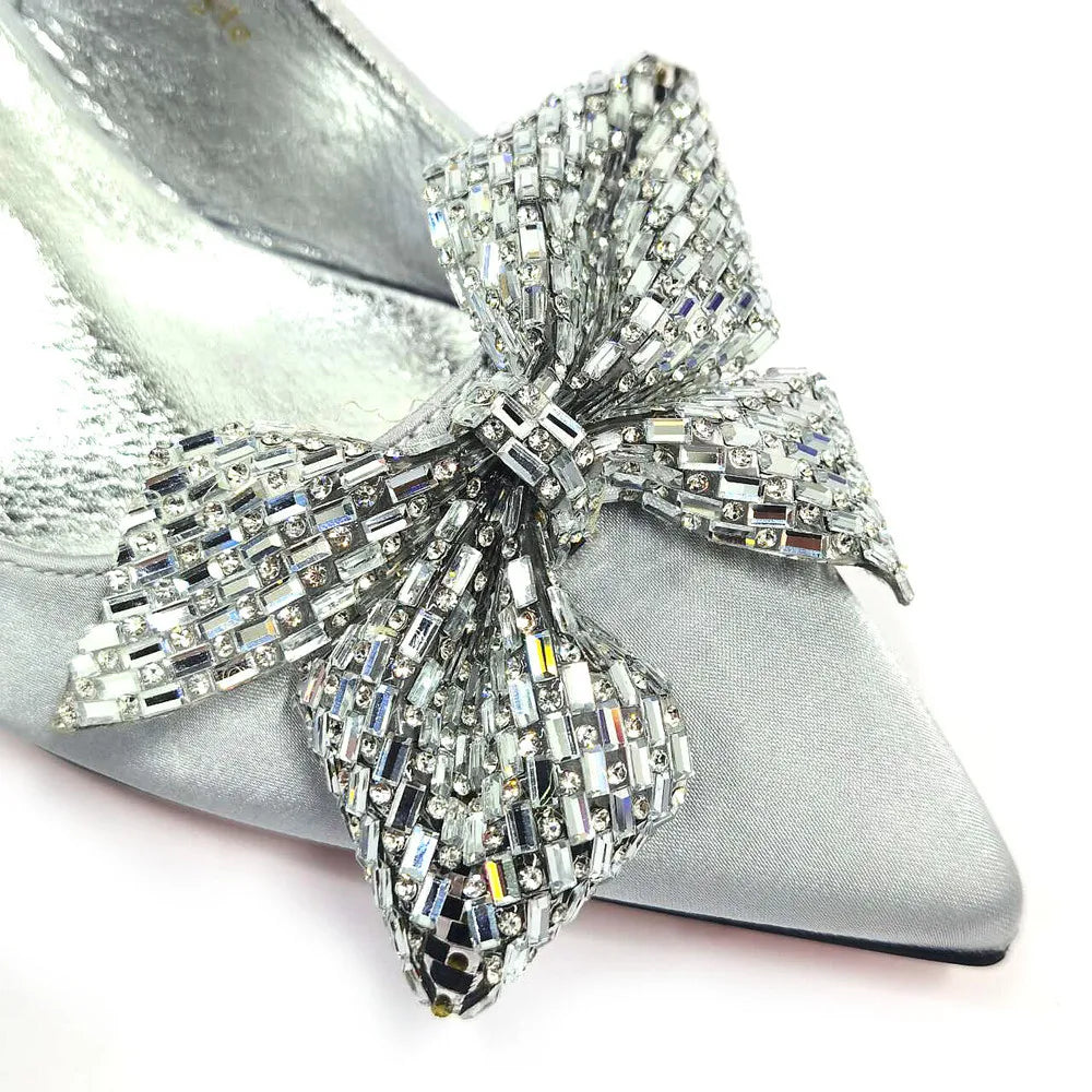 Excellent Italian Hollow Design Women Shoes Matching Bag in Silver Color Mature African Ladies Comfortable Sandals for Party
