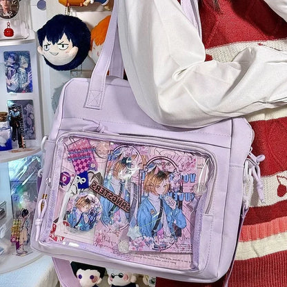 New Kawaii Ulzzang Itabag Girls Simple High Quality Nylon Shoulder Bag With Display Plate Crossbody Bags College Student Ita Bag