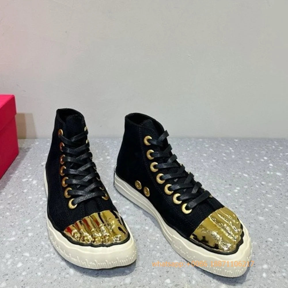 Golden Five Fingers Catwalk Ladies Shoes 2024 Summer New Sexy Street Thick Sole Sports Casual Pumps Model Party Lace Up Sneakers