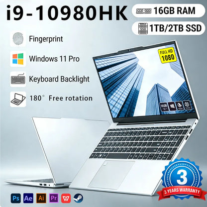 2026 Intel Core I9-10980HK Laptop 15.6 inch Win11 Pro 16GB RAM 1TB 2TB SSD Fingerprint Unlock Office Business Gaming Notebook