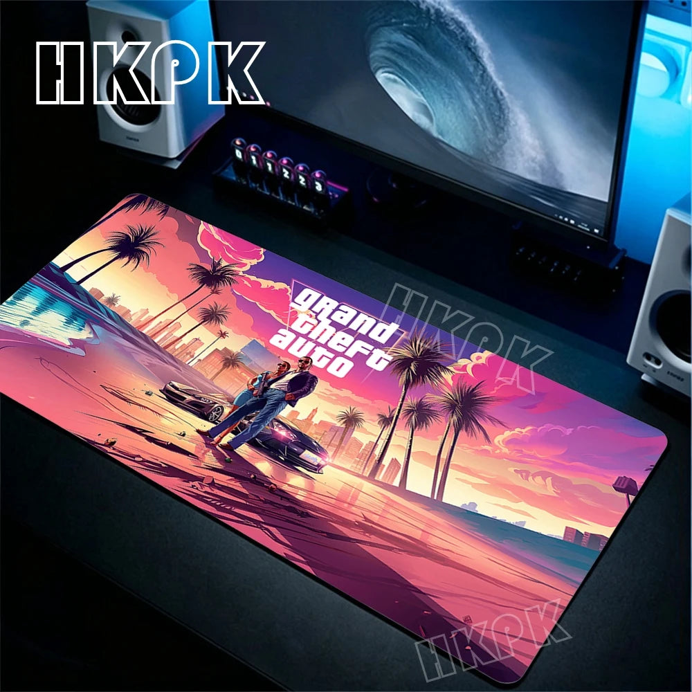 Large Gamer Desk Mat Office Table Pad Grand Theft Auto Deskpad Pad Computer Laptop Accessories Gaming Mousepad Anime Xxl 90x40cm