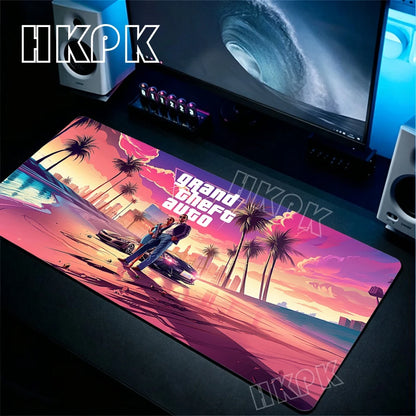 Large Gamer Desk Mat Office Table Pad Grand Theft Auto Deskpad Pad Computer Laptop Accessories Gaming Mousepad Anime Xxl 90x40cm