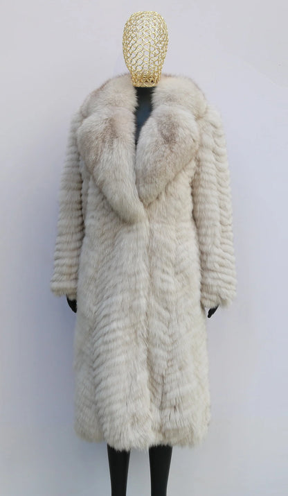 2025 Women's Real Fox Fur Winter Coat X-Long Natural Fluffy Luxe Jacket Streetwear Fashion